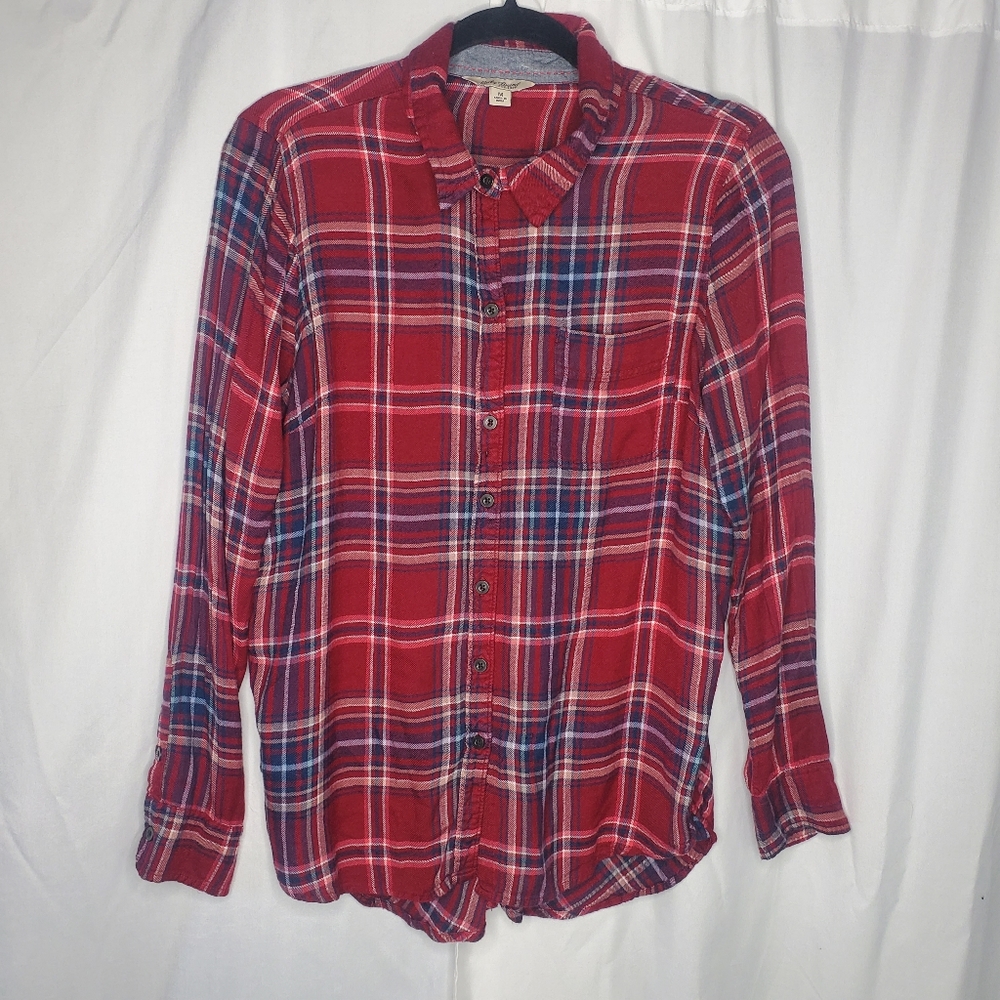 ◇ Lucky Brand Red Plaid Button Accent Long Sleeve Button Up Shirt Size Medium